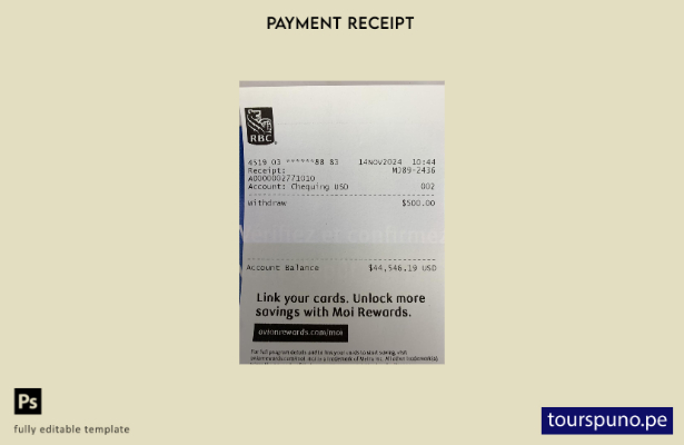 listo para imprimir la plantilla de cheque de pago bancario Canada Rbc